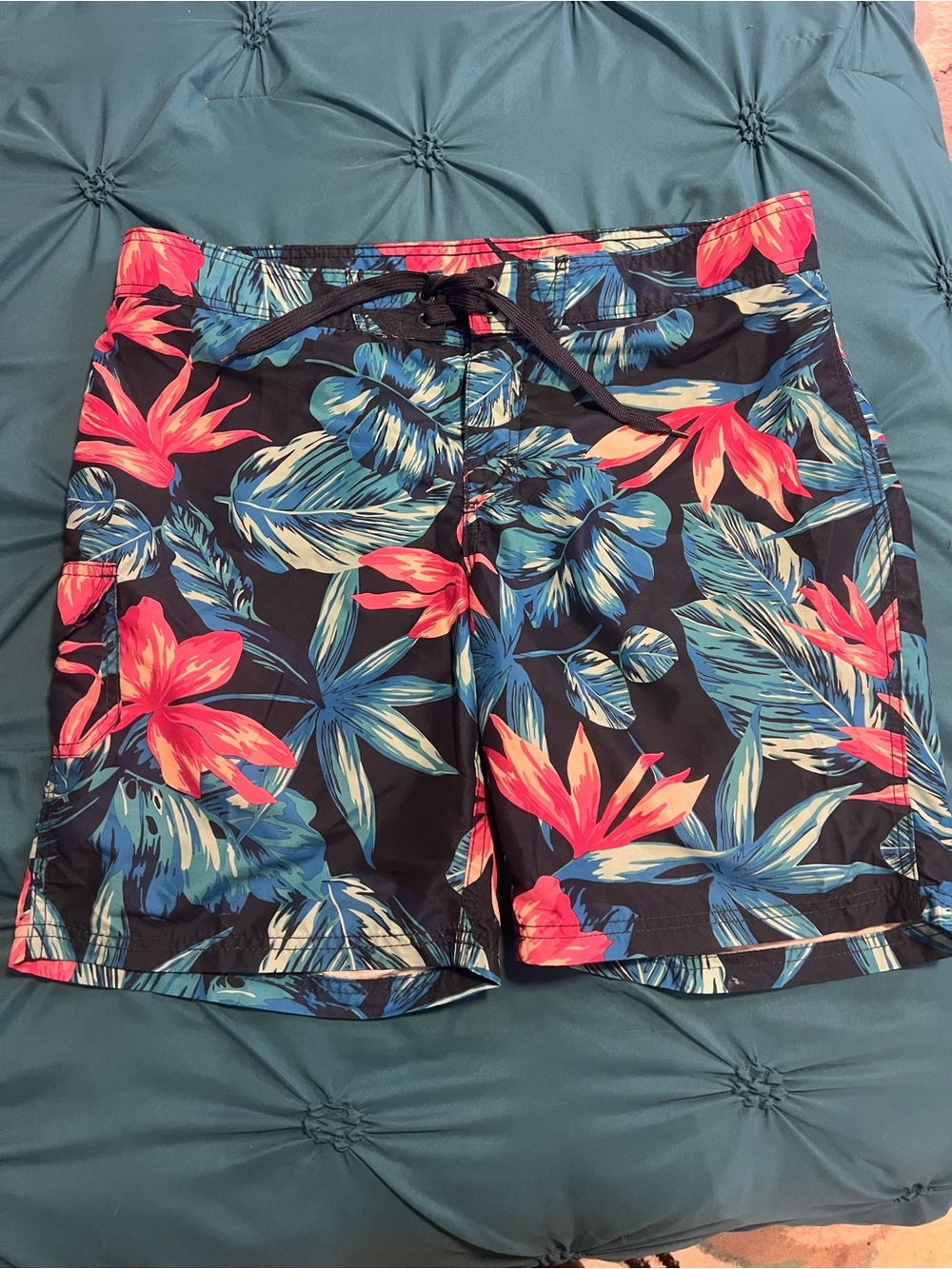 Kanu Surf Women Swim Trunks - Black with Blue & Coral Floral